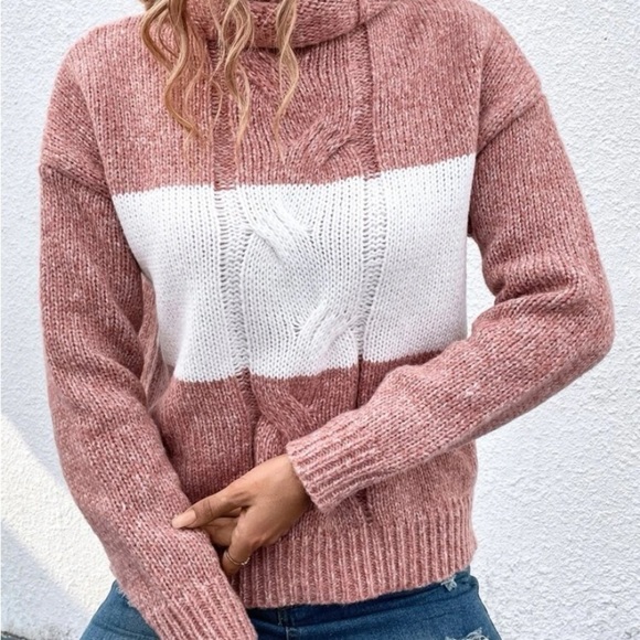 Cowl neck color block sweater - Picture 2 of 6